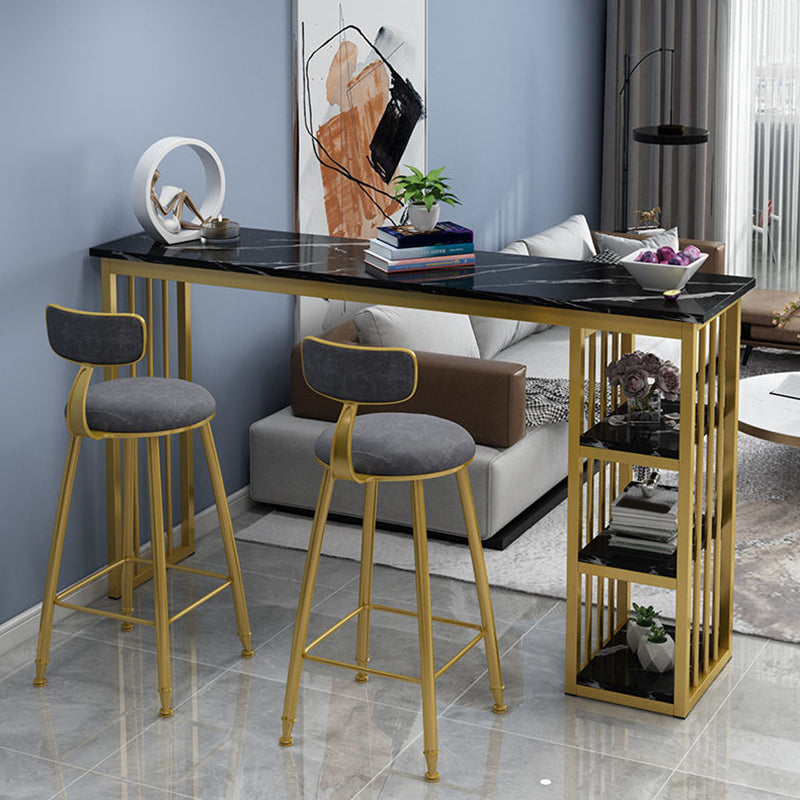 Mesa industrial rectangular con altura de barra, mesa de bar de madera sintética con base de almacenamiento
