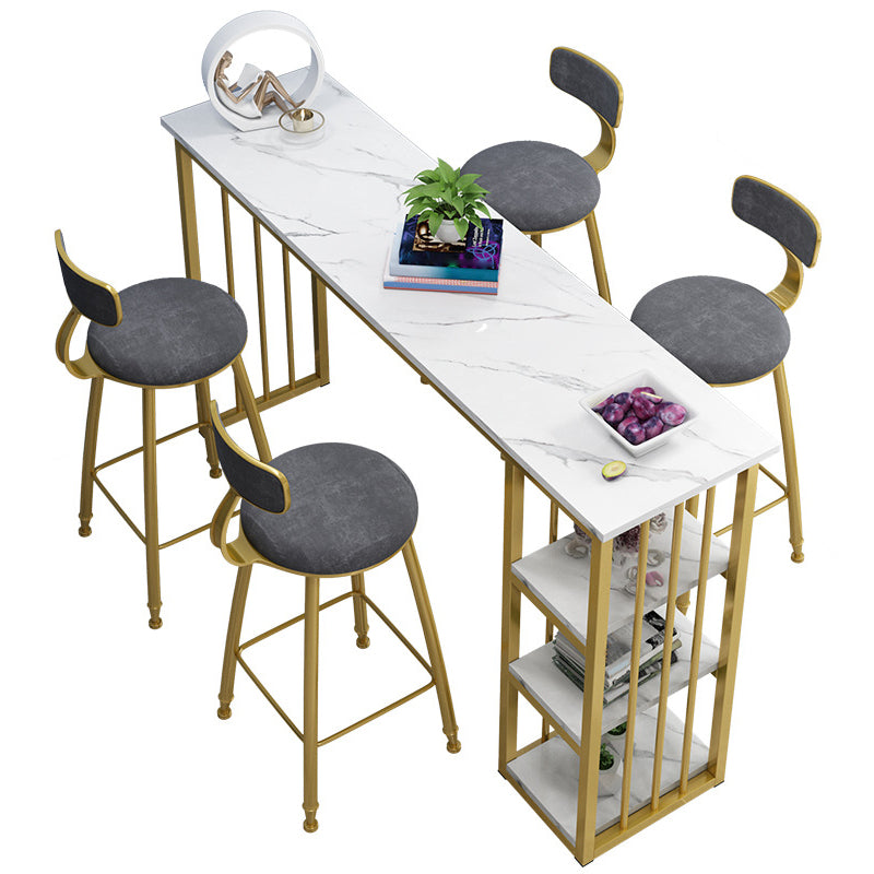 Mesa industrial rectangular con altura de barra, mesa de bar de madera sintética con base de almacenamiento