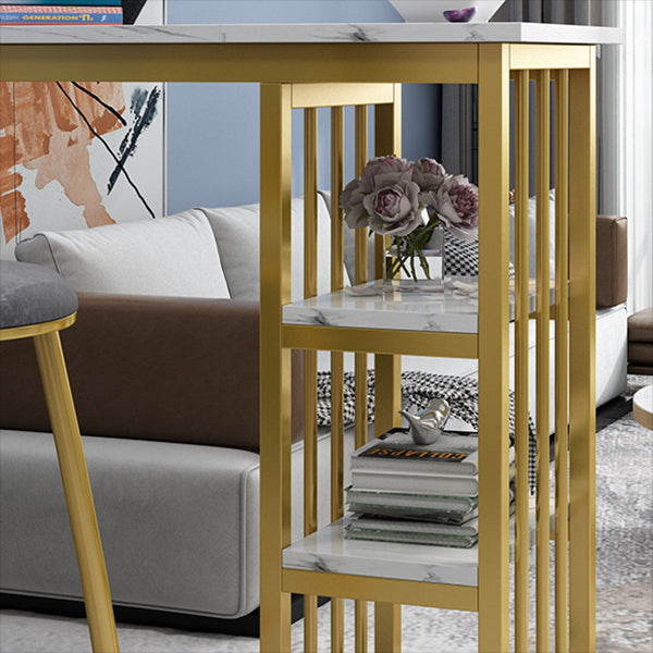 Mesa industrial rectangular con altura de barra, mesa de bar de madera sintética con base de almacenamiento