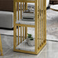 Mesa industrial rectangular con altura de barra, mesa de bar de madera sintética con base de almacenamiento