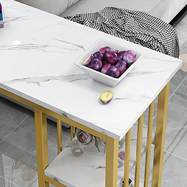 Mesa industrial rectangular con altura de barra, mesa de bar de madera sintética con base de almacenamiento