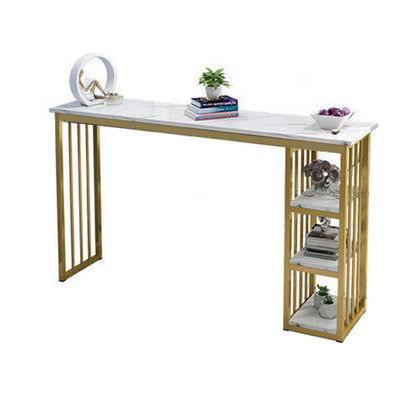Mesa industrial rectangular con altura de barra, mesa de bar de madera sintética con base de almacenamiento