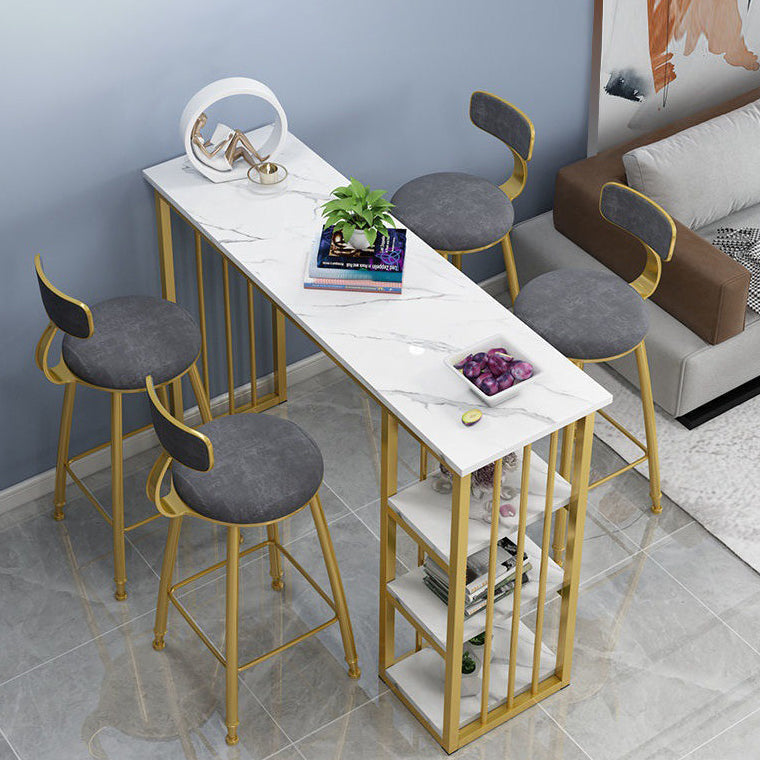 Mesa industrial rectangular con altura de barra, mesa de bar de madera sintética con base de almacenamiento