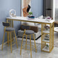 Mesa industrial rectangular con altura de barra, mesa de bar de madera sintética con base de almacenamiento