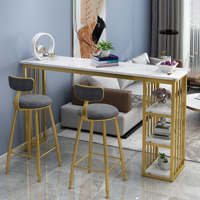 Mesa industrial rectangular con altura de barra, mesa de bar de madera sintética con base de almacenamiento