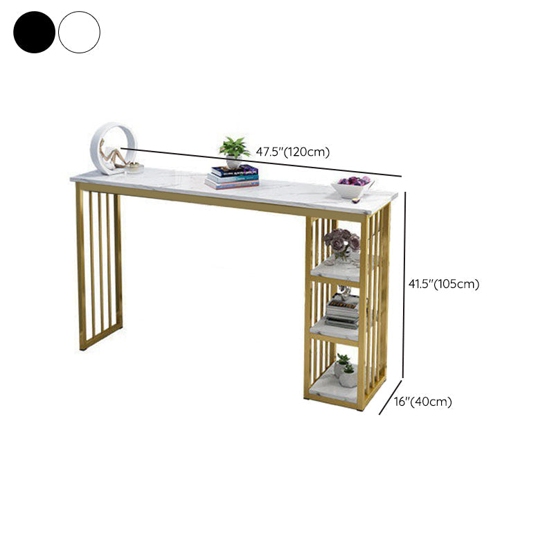 Mesa industrial rectangular con altura de barra, mesa de bar de madera sintética con base de almacenamiento