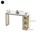 Mesa industrial rectangular con altura de barra, mesa de bar de madera sintética con base de almacenamiento