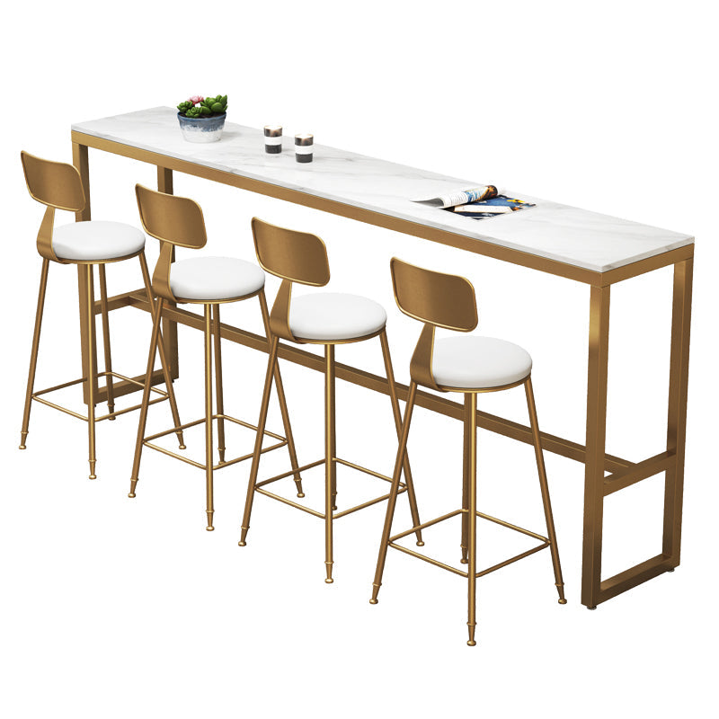 White Faux Marble Bar Height Table Glam Rectangle Bar Dining Table