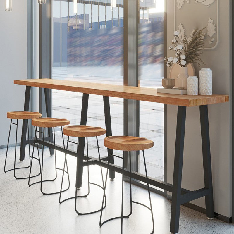 Tavolo da Bar Rettangolare in Metallo e Legno Tavolo da Bar ad Altezza con Base su Trespolo per Sala da Pranzo