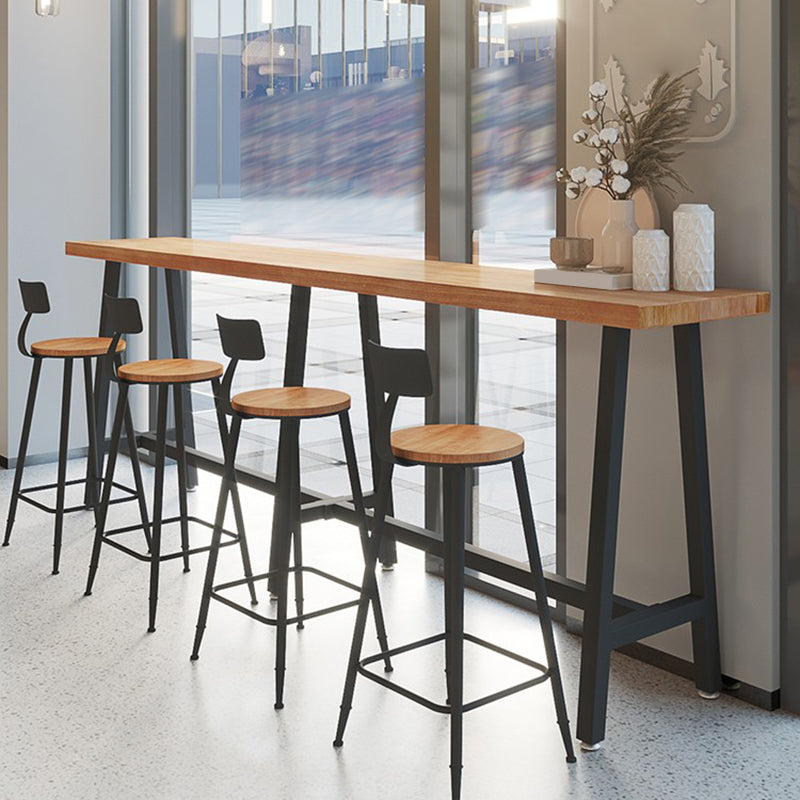 Tavolo da Bar Rettangolare in Metallo e Legno Tavolo da Bar ad Altezza con Base su Trespolo per Sala da Pranzo
