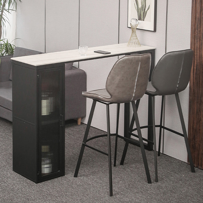 Modern Bistro Bar Table Sintered Stone Bar Table with Storage 47.2"L x 15.7"W x 41.3"H White Gold Without Chairs Clearhalo 'Bar Furniture' 'Bar Tables' 'bar_tables' 'furn' 'furn_bar_tables' 'Furniture' 'Kitchen & Dining Furniture' 6779872