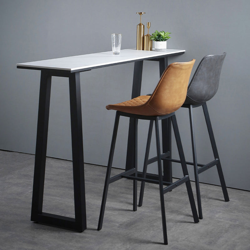 Rectangle Bar Table Sintered Stone Dining Table with Metal Base for Kitchen 47.2"L x 15.7"W x 41.3"H Without Chairs Clearhalo 'Bar Furniture' 'Bar Tables' 'bar_tables' 'furn' 'furn_bar_tables' 'Furniture' 'Kitchen & Dining Furniture' 6779951