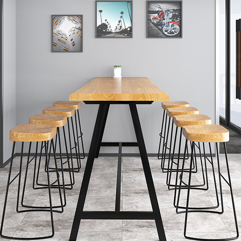 Modern Solid Wood Bar Table Brown Trestle Base Dining Table for Living Room 78.7"L x 15.7"W x 41.3"H Without Chairs Clearhalo 'Bar Furniture' 'Bar Tables' 'bar_tables' 'furn' 'furn_bar_tables' 'Furniture' 'Kitchen & Dining Furniture' 6779970