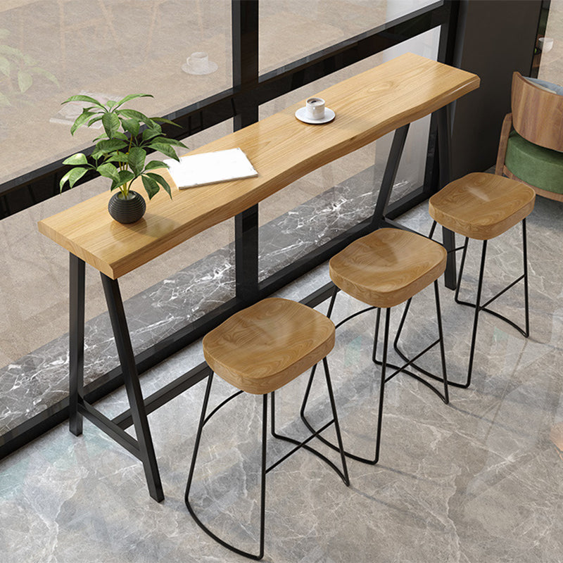 Modern Solid Wood Bar Table Brown Trestle Base Dining Table for Living Room 70.9"L x 15.7"W x 41.3"H Without Chairs Clearhalo 'Bar Furniture' 'Bar Tables' 'bar_tables' 'furn' 'furn_bar_tables' 'Furniture' 'Kitchen & Dining Furniture' 6779972