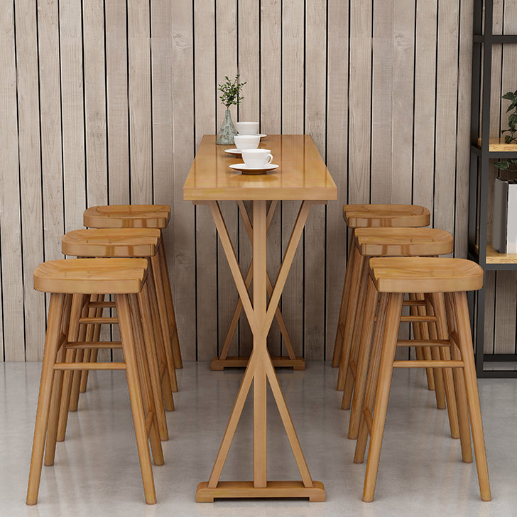 Ensemble de Table de bar rectangulaire moderne, 1/2/4/7 pièces, Table de bar en bois massif et tabourets sans dossier