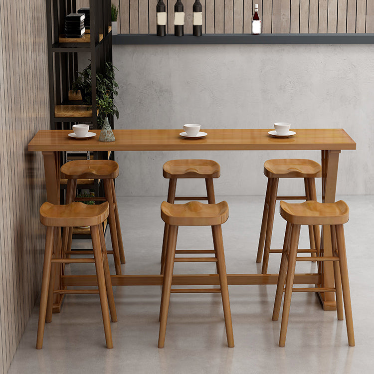 Ensemble de Table de bar rectangulaire moderne, 1/2/4/7 pièces, Table de bar en bois massif et tabourets sans dossier