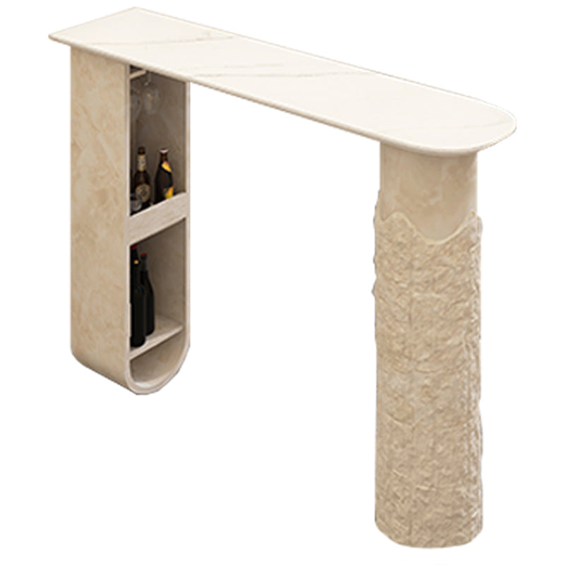 Free Form Bar Table Set 1/2 Pcs Stone Top Bar Table and Solid Wood Stools White Table 71"L x 16"W x 45"H Clearhalo 'Bar Furniture' 'furn' 'furn_home_bar_bar_sets' 'Furniture' 'Home Bars & Bar Sets' 'home_bar_bar_sets' 'Kitchen & Dining Furniture' 6780372