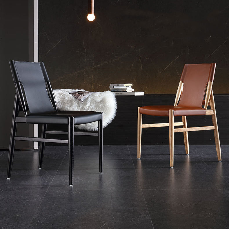 Modern Indoor-Outdoor Dining Chair Solid Wood Faux Leather Side Chair Clearhalo 'Dining Chairs' 'Dining Tables & Seating' 'dining_chair' 'furn' 'furn_dining_chair' 'Furniture' 'Kitchen & Dining Furniture' 6780517