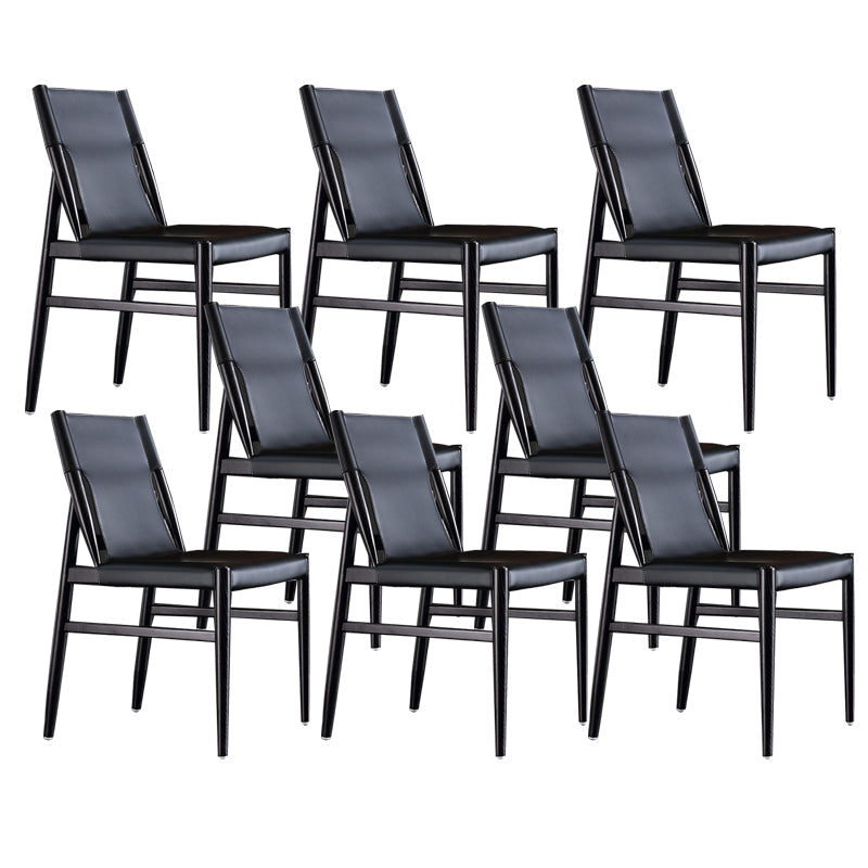 Modern Indoor-Outdoor Dining Chair Solid Wood Faux Leather Side Chair Black 8 Piece Set Clearhalo 'Dining Chairs' 'Dining Tables & Seating' 'dining_chair' 'furn' 'furn_dining_chair' 'Furniture' 'Kitchen & Dining Furniture' 6780523