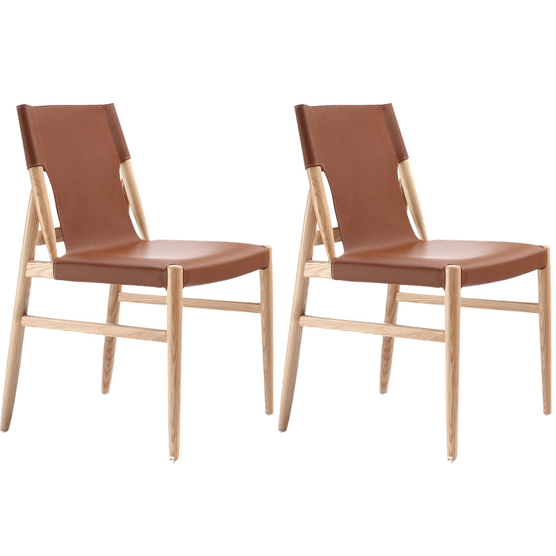 Modern Indoor-Outdoor Dining Chair Solid Wood Faux Leather Side Chair Brown 2 Piece Set Clearhalo 'Dining Chairs' 'Dining Tables & Seating' 'dining_chair' 'furn' 'furn_dining_chair' 'Furniture' 'Kitchen & Dining Furniture' 6780525