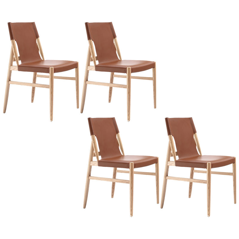 Modern Indoor-Outdoor Dining Chair Solid Wood Faux Leather Side Chair Brown 4 Piece Set Clearhalo 'Dining Chairs' 'Dining Tables & Seating' 'dining_chair' 'furn' 'furn_dining_chair' 'Furniture' 'Kitchen & Dining Furniture' 6780528