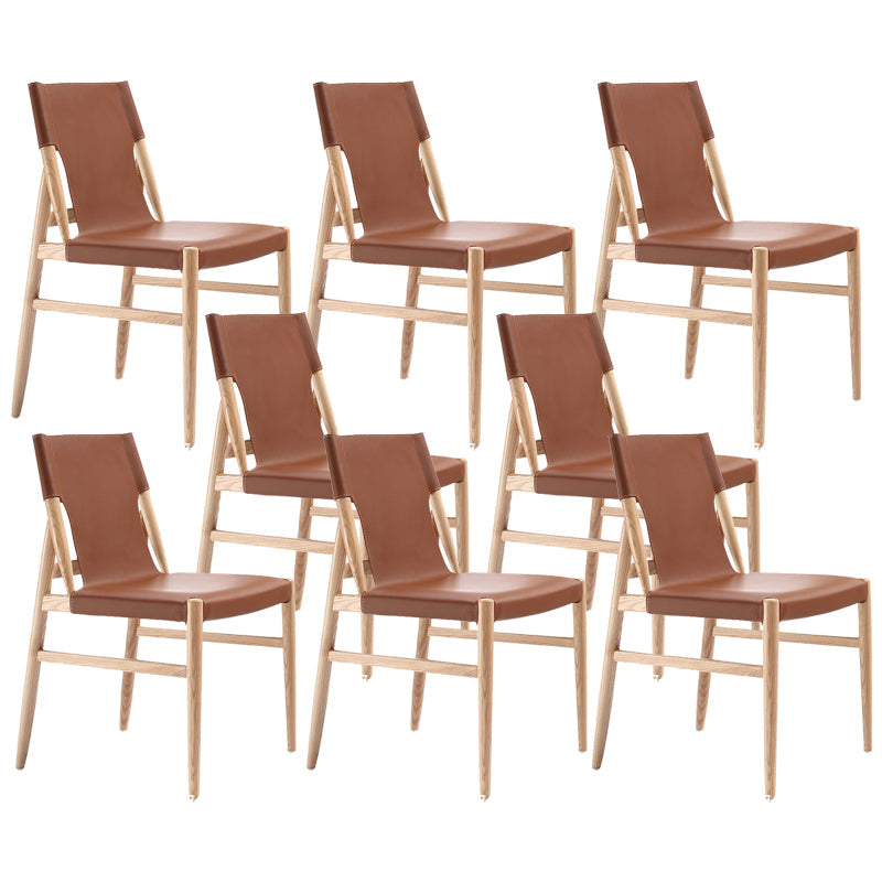 Modern Indoor-Outdoor Dining Chair Solid Wood Faux Leather Side Chair Brown 8 Piece Set Clearhalo 'Dining Chairs' 'Dining Tables & Seating' 'dining_chair' 'furn' 'furn_dining_chair' 'Furniture' 'Kitchen & Dining Furniture' 6780530