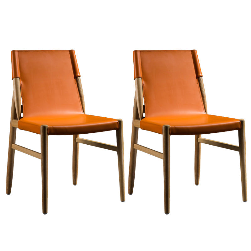 Modern Indoor-Outdoor Dining Chair Solid Wood Faux Leather Side Chair Orange 2 Piece Set Clearhalo 'Dining Chairs' 'Dining Tables & Seating' 'dining_chair' 'furn' 'furn_dining_chair' 'Furniture' 'Kitchen & Dining Furniture' 6780531