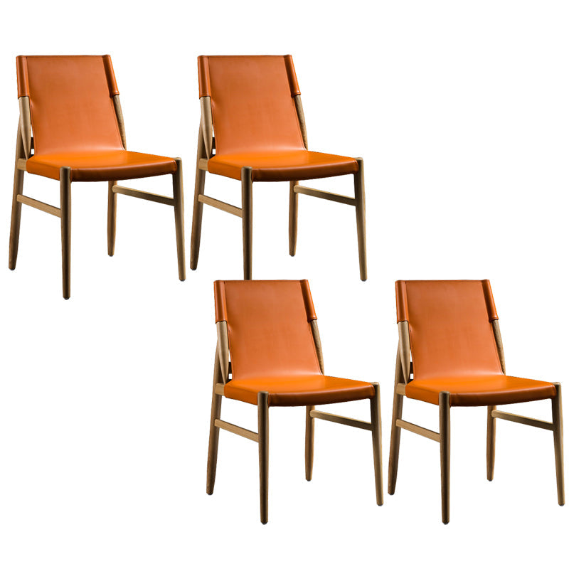 Modern Indoor-Outdoor Dining Chair Solid Wood Faux Leather Side Chair Orange 4 Piece Set Clearhalo 'Dining Chairs' 'Dining Tables & Seating' 'dining_chair' 'furn' 'furn_dining_chair' 'Furniture' 'Kitchen & Dining Furniture' 6780532