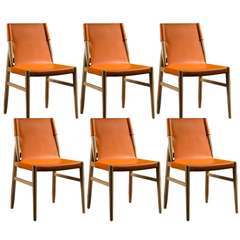 Modern Indoor-Outdoor Dining Chair Solid Wood Faux Leather Side Chair Orange 6 Piece Set Clearhalo 'Dining Chairs' 'Dining Tables & Seating' 'dining_chair' 'furn' 'furn_dining_chair' 'Furniture' 'Kitchen & Dining Furniture' 6780533