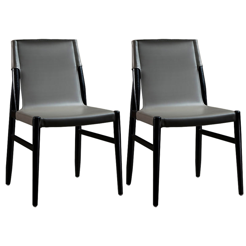 Modern Indoor-Outdoor Dining Chair Solid Wood Faux Leather Side Chair Grey 2 Piece Set Clearhalo 'Dining Chairs' 'Dining Tables & Seating' 'dining_chair' 'furn' 'furn_dining_chair' 'Furniture' 'Kitchen & Dining Furniture' 6780535