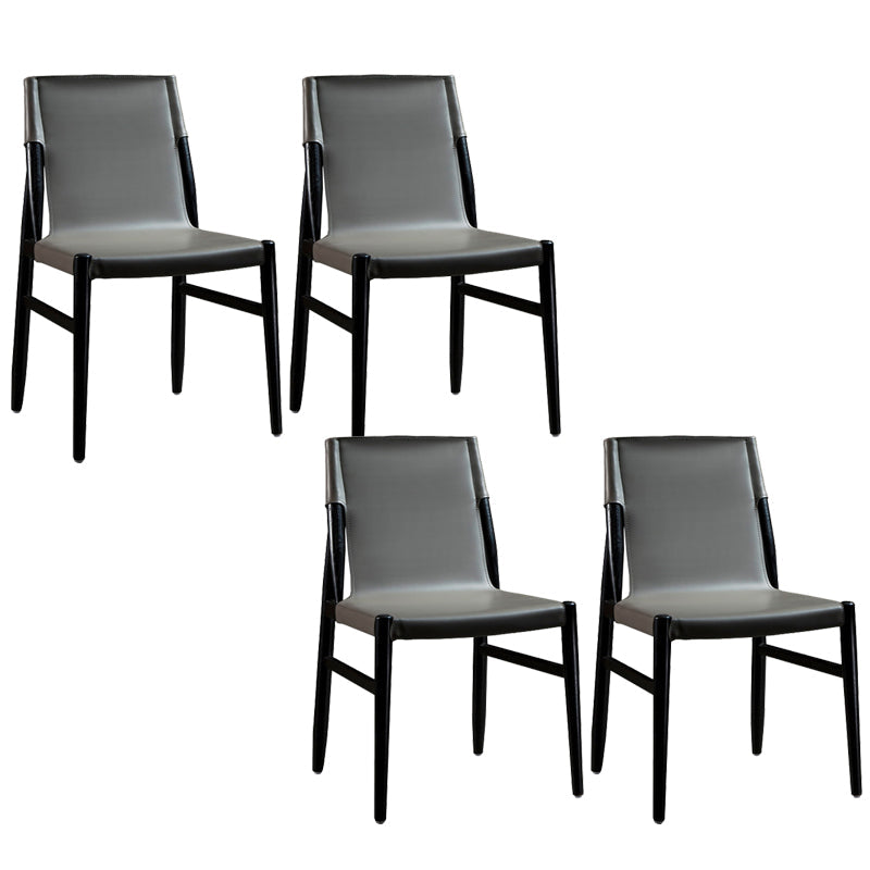 Modern Indoor-Outdoor Dining Chair Solid Wood Faux Leather Side Chair Grey 4 Piece Set Clearhalo 'Dining Chairs' 'Dining Tables & Seating' 'dining_chair' 'furn' 'furn_dining_chair' 'Furniture' 'Kitchen & Dining Furniture' 6780536