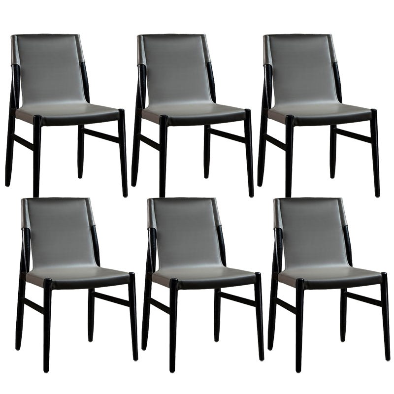 Modern Indoor-Outdoor Dining Chair Solid Wood Faux Leather Side Chair Grey 6 Piece Set Clearhalo 'Dining Chairs' 'Dining Tables & Seating' 'dining_chair' 'furn' 'furn_dining_chair' 'Furniture' 'Kitchen & Dining Furniture' 6780537