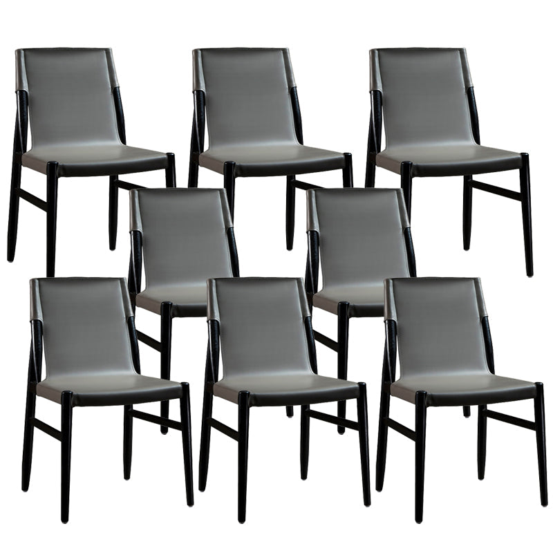 Modern Indoor-Outdoor Dining Chair Solid Wood Faux Leather Side Chair Grey 8 Piece Set Clearhalo 'Dining Chairs' 'Dining Tables & Seating' 'dining_chair' 'furn' 'furn_dining_chair' 'Furniture' 'Kitchen & Dining Furniture' 6780538