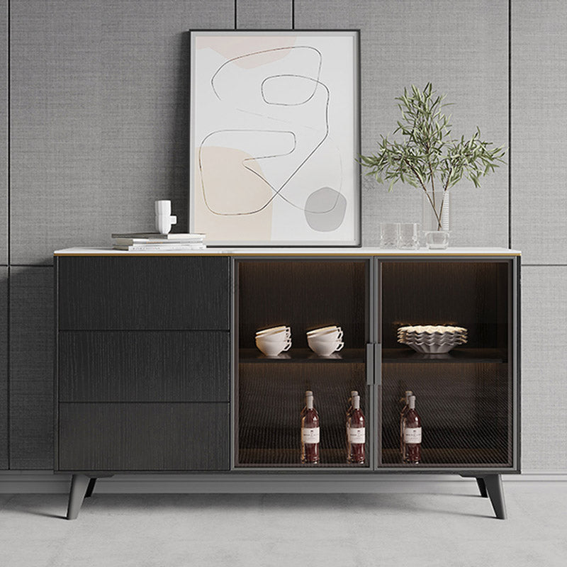 Stone Credenza Contemporary Style Dining Buffet with Cabinets and Drawers Clearhalo 'buffet_sideboard' 'Buffets & Sideboards' 'furn' 'furn_buffet_sideboard' 'Furniture' 'Kitchen & Dining Furniture' 6781425