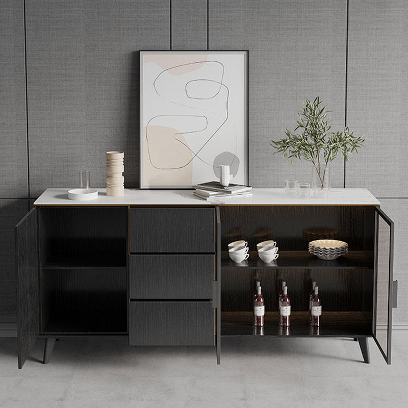 Stone Credenza Contemporary Style Dining Buffet with Cabinets and Drawers Clearhalo 'buffet_sideboard' 'Buffets & Sideboards' 'furn' 'furn_buffet_sideboard' 'Furniture' 'Kitchen & Dining Furniture' 6781430