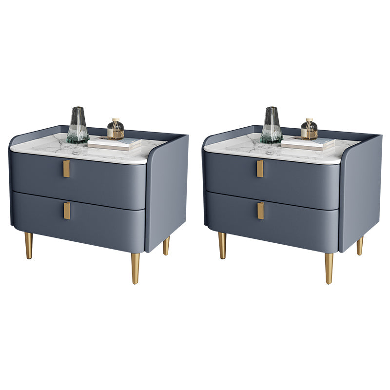 Classic Glam Bed Nightstand Stone Bedside Cabinet with Drawers