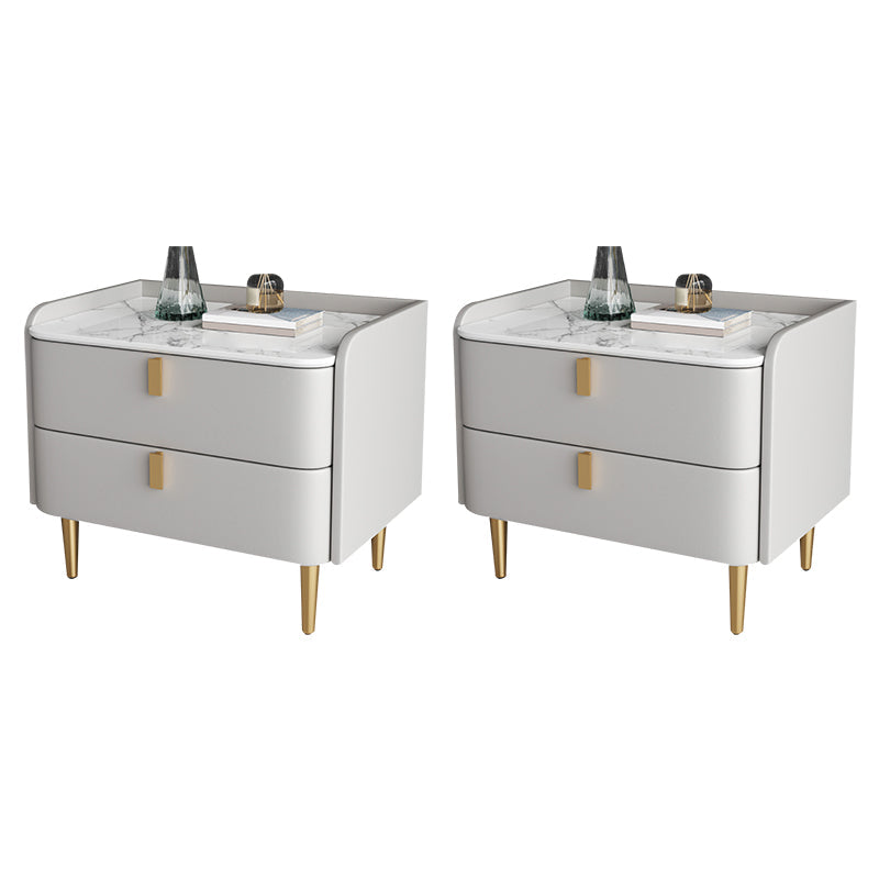 Classic Glam Bed Nightstand Stone Bedside Cabinet with Drawers