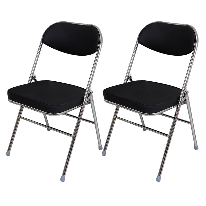 Contemporary Ergonomic Conference Chair Leather Office Chair without Arm Black-Silver 2 Piece Set Clearhalo 'furn' 'furn_office_chair' 'Furniture' 'Office Chairs' 'Office Furniture' 'office_chair' 6781832