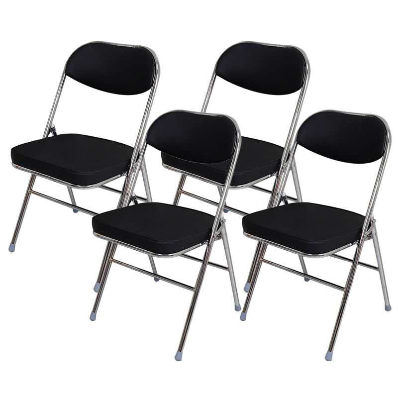 Contemporary Ergonomic Conference Chair Leather Office Chair without Arm Black-Silver 4 Piece Set Clearhalo 'furn' 'furn_office_chair' 'Furniture' 'Office Chairs' 'Office Furniture' 'office_chair' 6781834