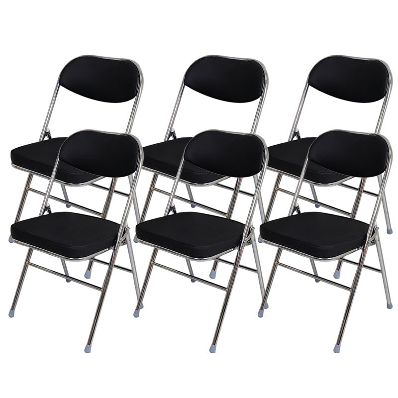 Contemporary Ergonomic Conference Chair Leather Office Chair without Arm Black-Silver 6 Piece Set Clearhalo 'furn' 'furn_office_chair' 'Furniture' 'Office Chairs' 'Office Furniture' 'office_chair' 6781837