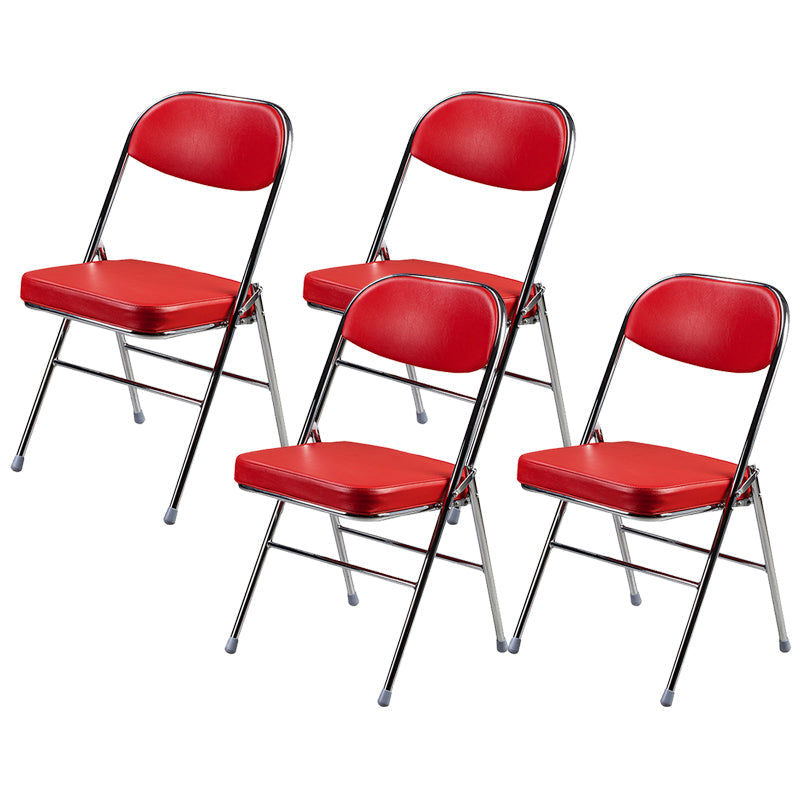 Contemporary Ergonomic Conference Chair Leather Office Chair without Arm Red Silver 4 Piece Set Clearhalo 'furn' 'furn_office_chair' 'Furniture' 'Office Chairs' 'Office Furniture' 'office_chair' 6781841