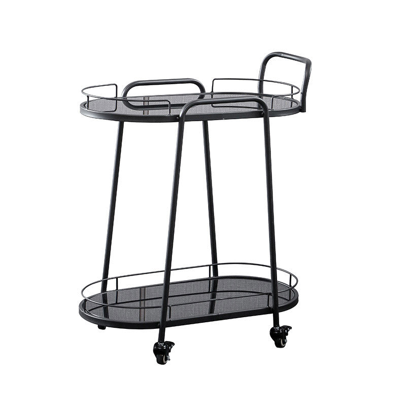Modern Rolling Kitchen Trolley Glass Open Storage Prep Table 63"L x 16"W x 47"H Black Clearhalo 'furn' 'furn_kitchen_islands_carts' 'Furniture' 'Kitchen & Dining Furniture' 'Kitchen Islands & Carts' 'kitchen_islands_carts' 6784617
