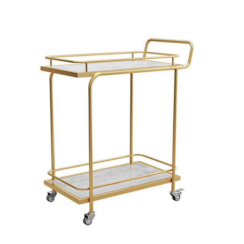 Modern Open Storage Prep Table Rectangular Rolling Kitchen Trolley 27"L x 15"W x 34"H White-Gold 2 Clearhalo 'furn' 'furn_kitchen_islands_carts' 'Furniture' 'Kitchen & Dining Furniture' 'Kitchen Islands & Carts' 'kitchen_islands_carts' 6784681