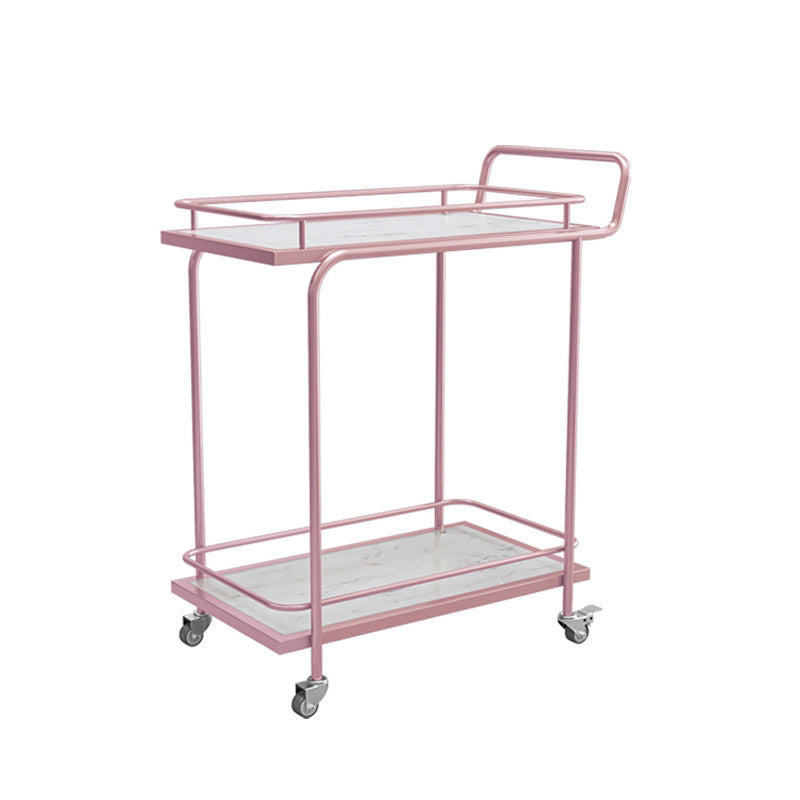 Modern Open Storage Prep Table Rectangular Rolling Kitchen Trolley 27"L x 15"W x 34"H Pink-White 2 Clearhalo 'furn' 'furn_kitchen_islands_carts' 'Furniture' 'Kitchen & Dining Furniture' 'Kitchen Islands & Carts' 'kitchen_islands_carts' 6784682