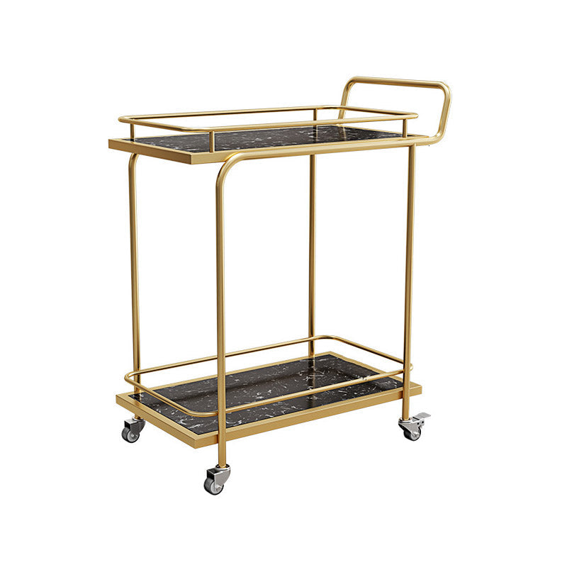 Modern Open Storage Prep Table Rectangular Rolling Kitchen Trolley 27"L x 15"W x 34"H Gold-Black 2 Clearhalo 'furn' 'furn_kitchen_islands_carts' 'Furniture' 'Kitchen & Dining Furniture' 'Kitchen Islands & Carts' 'kitchen_islands_carts' 6784684