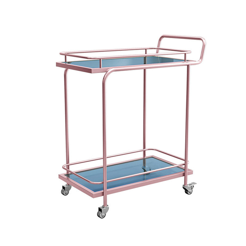 Modern Open Storage Prep Table Rectangular Rolling Kitchen Trolley 27"L x 15"W x 34"H Pink-Blue 2 Clearhalo 'furn' 'furn_kitchen_islands_carts' 'Furniture' 'Kitchen & Dining Furniture' 'Kitchen Islands & Carts' 'kitchen_islands_carts' 6784687
