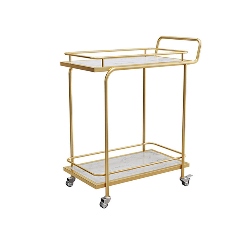 Modern Open Storage Prep Table Rectangular Rolling Kitchen Trolley 27"L x 15"W x 34"H Gold-White 2 Clearhalo 'furn' 'furn_kitchen_islands_carts' 'Furniture' 'Kitchen & Dining Furniture' 'Kitchen Islands & Carts' 'kitchen_islands_carts' 6784689