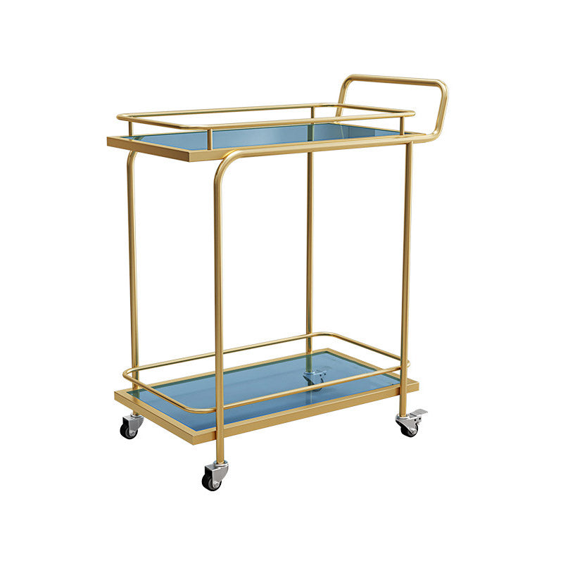 Modern Open Storage Prep Table Rectangular Rolling Kitchen Trolley 27"L x 15"W x 34"H Gold Blue 2 Clearhalo 'furn' 'furn_kitchen_islands_carts' 'Furniture' 'Kitchen & Dining Furniture' 'Kitchen Islands & Carts' 'kitchen_islands_carts' 6784691