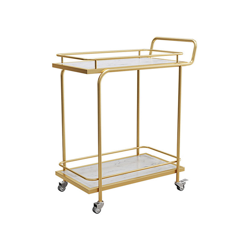 Modern Open Storage Prep Table Rectangular Rolling Kitchen Trolley 31"L x 18"W x 34"H Gold-White 2 Clearhalo 'furn' 'furn_kitchen_islands_carts' 'Furniture' 'Kitchen & Dining Furniture' 'Kitchen Islands & Carts' 'kitchen_islands_carts' 6784693