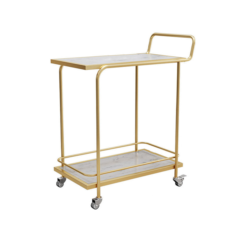 Modern Open Storage Prep Table Rectangular Rolling Kitchen Trolley 27"L x 18"W x 34"H Gold-White 2 Clearhalo 'furn' 'furn_kitchen_islands_carts' 'Furniture' 'Kitchen & Dining Furniture' 'Kitchen Islands & Carts' 'kitchen_islands_carts' 6784694